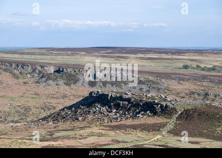 Carl Wark, an iron age hill fort on Hathersage Moor viewed from Higger Tor, Peak District, UK Stock Photo