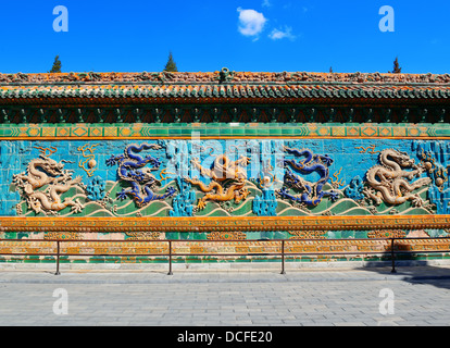 Nine-Dragon Wall in Beihai Park in Beijing Stock Photo