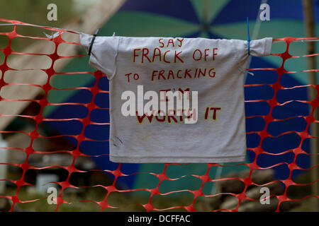 16th August 2013.  Balcome  West Sussex, UK Hundreds of anti fracking protesters gather on the village of Balcome as energy company Cuadrilla plans to scale down drilling operations on police advice Stock Photo