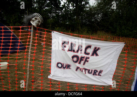 16th August 2013.  Balcome  West Sussex, UK Hundreds of anti fracking protesters gather on the village of Balcome as energy company Cuadrilla plans to scale down drilling operations on police advice Stock Photo