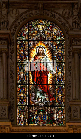 Stained glass window of the sacred Heart of Jesus Christ in the former Mosque (Cathedral) of Cordoba, Spain Stock Photo