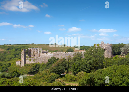 Manorbier Castle, Pembrokeshire. On the Wales Coast Path and within the Pembrokeshire Coast National Park. Stock Photo