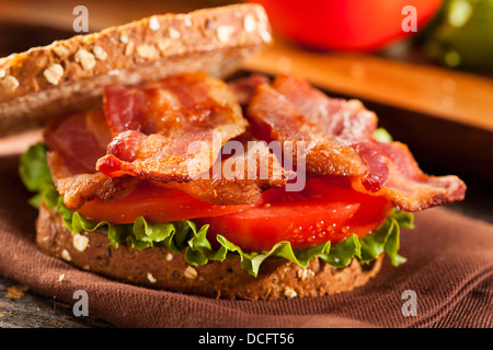 Fresh Homemade BLT Sandwich with Bacon Lettuce and Tomato Stock Photo