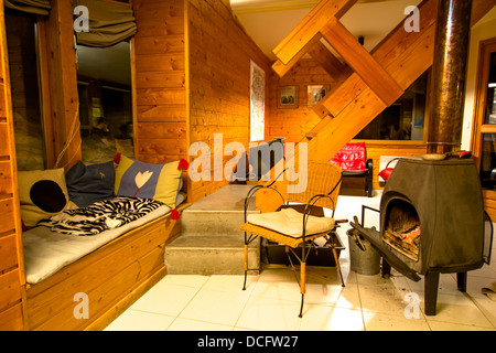 The interior design of the French ski chalet in Alps Stock Photo