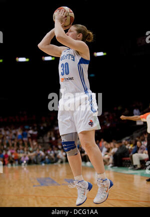 Newark, New Jersey, USA. 16th Aug, 2013. Liberty's guard Katie Smith (30) takes a jump shot in the first half during WNBA action at the Prudential Center in Newark, New Jersey between the New York Liberty and the Washington Mystics. Credit:  csm/Alamy Live News Stock Photo