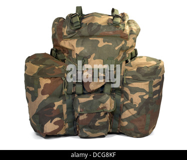 Military backpack isolated on white. Clipping path (without shadow) Stock Photo