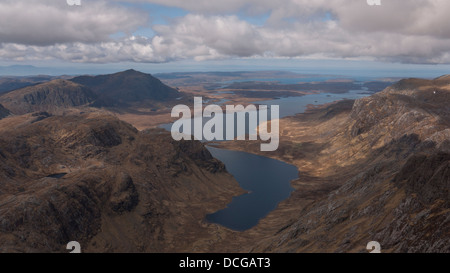 View from the summit of A' Mhaighdean with Beinn Airigh Charr in the distance and Fionn Loch and Dubh Loch below, Scotland UK Stock Photo