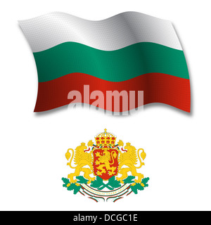 bulgaria shadowed textured wavy flag and coat of arms against white background, vector art illustration Stock Photo