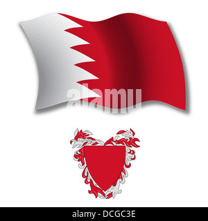 bahrain shadowed textured wavy flag and coat of arms against white background, vector art illustration Stock Photo