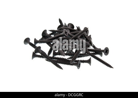 Screws construction for wood and metal on the white background Stock Photo