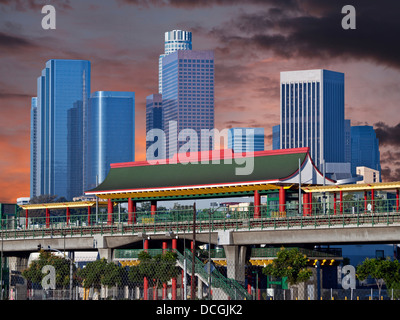 Downtown Los Angeles Chinatown Metro Station with sunset sky. Stock Photo