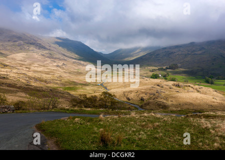 View towards Wrynose Pass over Wrynose Bottom from Hardknott Pass in the Lake District National Park, Stock Photo