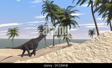 Large Brachiosaurus in a tropical environment. Stock Photo