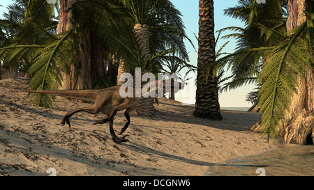 Utahraptor running in a prehistoric environment. Stock Photo