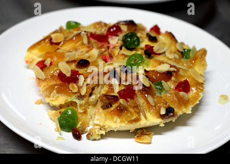 A Closeup of a plate of bread pudding Stock Photo