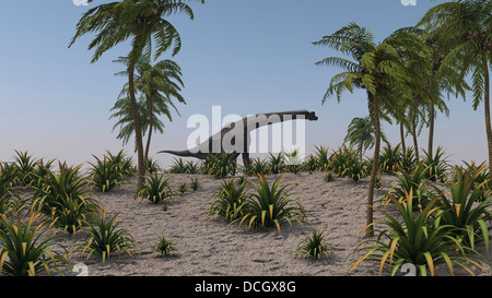 Large Brachiosaurus grazing. Stock Photo