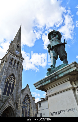St Ives Free Church and statue of Oliver Cromwell in St Ives, Cambridgeshire, England Stock Photo