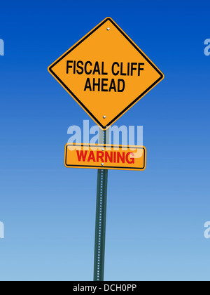 fiscal cliff ahead warning direction road sign Stock Photo