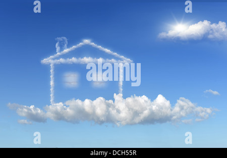 House of clouds in the dreams of a blue sky background Stock Photo - Alamy