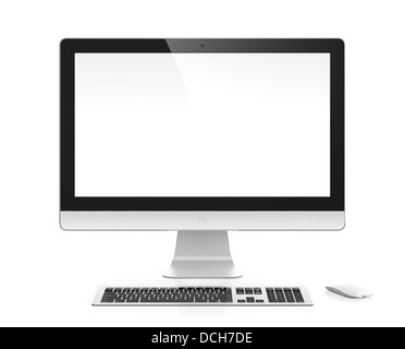 Computer monitor with white blank screen isolated on white background Stock Photo