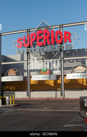 The outside sign of the Superior Grocers store in Santa Ana California. An independently-owned chain in Southern California Stock Photo