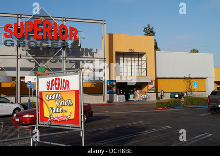 The outside sign of the Superior Grocers store in Santa Ana California. An independently-owned chain in Southern California Stock Photo