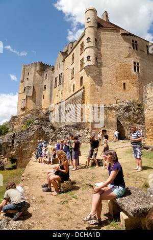 Tourists at the Chateau de Beynac, Beynac et Cazenac, the Dordogne, France Europe Stock Photo