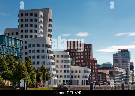 The 'Dancing Buildings' by Frank O Gehry at Neuer Zollhof, Medienhafen in Düsseldorf Stock Photo