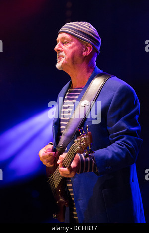 Dave Pegg, the bass player of Fairport Convention on stage at the band's Cropredy Festival in 2013 Stock Photo