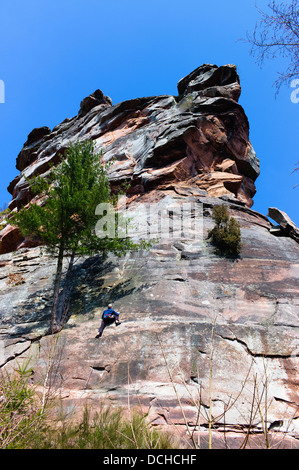 Climber near Trifels Castle Annweiler Palatinate Germany Stock Photo