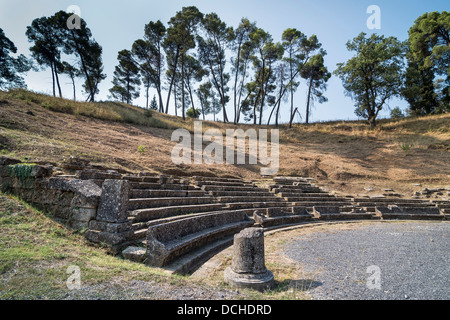 The ruins of the theatre at Ancient Megalopolis. Megalopoli, central Peloponnese, Greece. Stock Photo