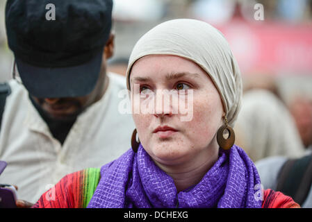 London, UK. 17th Aug, 2013. Attendees at the Eid al-Fitr is the global Muslim celebration which marks the end of the holy fasting month of Ramadan on Trafalgar square in London. Credit:  See Li/Alamy Live News Stock Photo