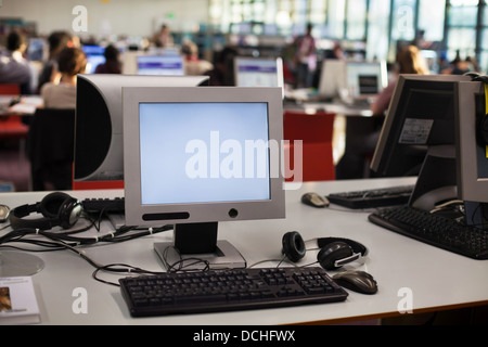 computer with empty screen in the office or library Stock Photo