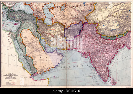 A map of the countries between Constantinople and Calcutta : including Turkey in Asia, Persia, Afghanistan and Turkestan. 1912 Stock Photo