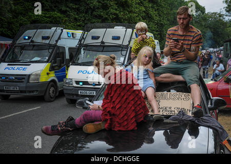 Balcombe, West Sussex, UK. 18th Aug, 2013. Balcombe, West Sussex, UK. 18th Aug, 2013. Many families attended the protest at Balcombe on the road to Cuadrilla drilling site at Balcombe © David Burr/Alamy Live News Stock Photo