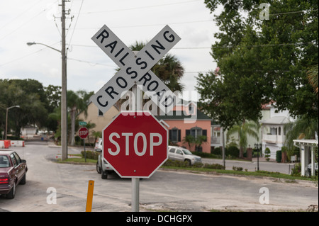Railroad crossing in the City of Mount Dora, Florida USA Stock Photo
