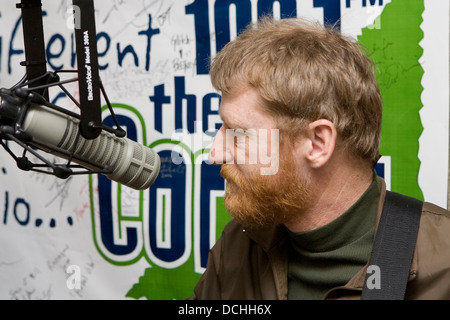 Recording artist David Lowery of the band Cracker performs with his guitar in a radio studio on March 2, 2007 in Charlottesville, VA. Stock Photo