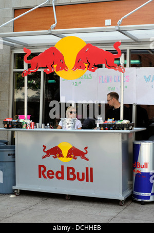 Red Bull energy drink promotional can mounted on top of a mini at a ...