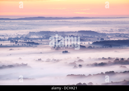 Low Lying Mist over the Weald of Sussex Stock Photo
