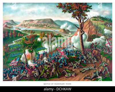 Vintage American Civil War print featuring the Battle of Missionary Ridge, which took place during the Chattanooga Campaign. Stock Photo
