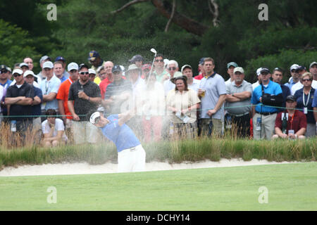 Hideki Matsuyama (JPN), JUNE 16, 2013 - Golf : Hideki Matsuyama of Japan hits his second shot from the bunker on the 1st hole during the final round of the U.S. Open Championship at the East Course of Merion Golf Club in Ardmore, Pennsylvania, United States. (Photo by Thomas Anderson/AFLO) (JAPANESE NEWSPAPER OUT)