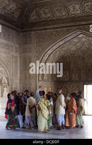 Indian Tourists in the Musamman Burj at Agra Fort / Red Fort, Agra, India a UNESCO World Heritage site Stock Photo