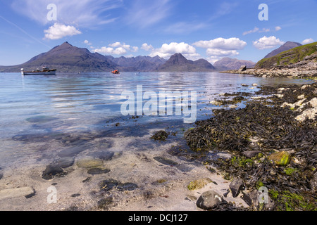 Black Cuillin Mountains and Loch Scavaig as seen from Elgol, Isle of Skye, Scotland, UK Stock Photo