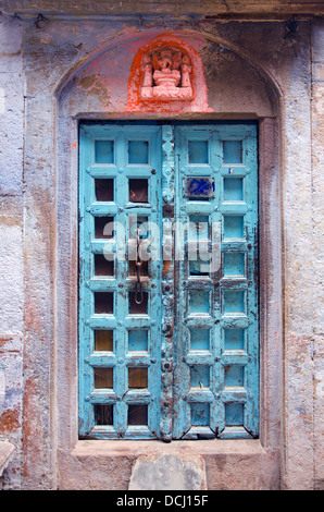 old and grunge  wooden door in Varanasi city,India Stock Photo