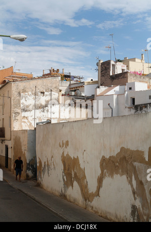 Old residential building seen in the City of Palma de Mallorca, in Spain. Stock Photo