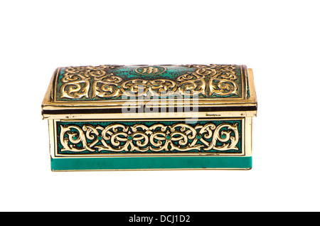 ornamental metal box for jewelery isolated on white background Stock Photo