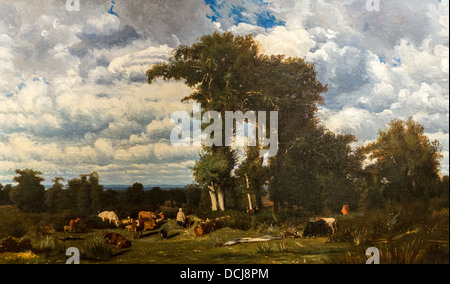 19th century  -  Landscape with Cattle at Limousin - Jules Dupré (1837) - Metropolitan Museum of Art - New York Oil on canvas Stock Photo