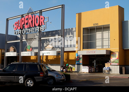 The outside sign of the Superior Grocers store in Santa Ana California. An independently-owned chain in Southern California Stock Photo