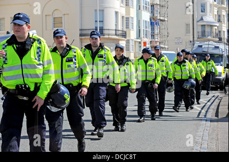 Hundreds of police were in Brighton to keep the peace during an English Defence League march through the city Stock Photo