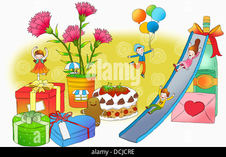 illustration of kids on a fancy land Stock Photo